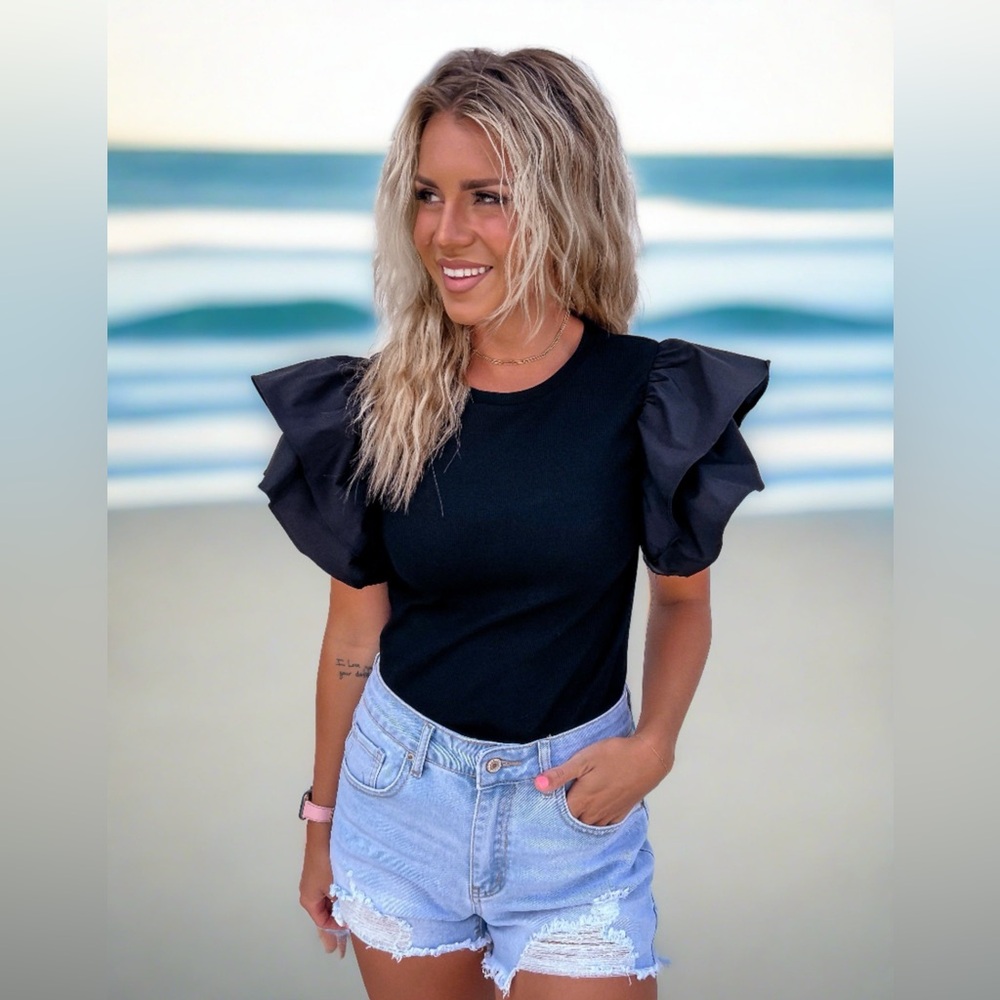 Black Ruffled Sleeve Bodysuit